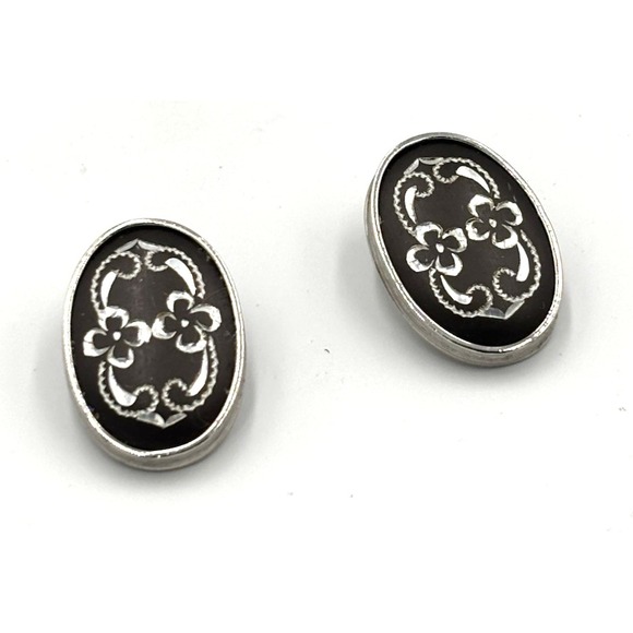 VINTAGE WHITING &‎ DAVIS Ornate Applied Filigree Earrings - Picture 3 of 12